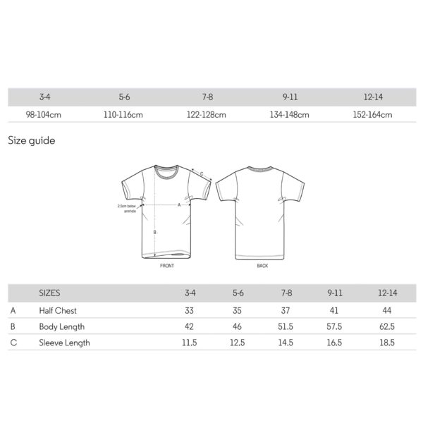 RDAM®-Maattabel-T-shirt-Kinder