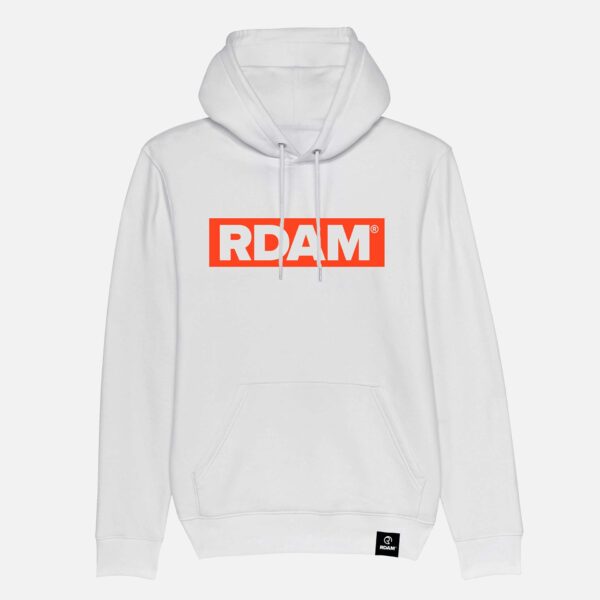 RDAM® | Outline Flock Neon Oranje op Wit | Hoodie