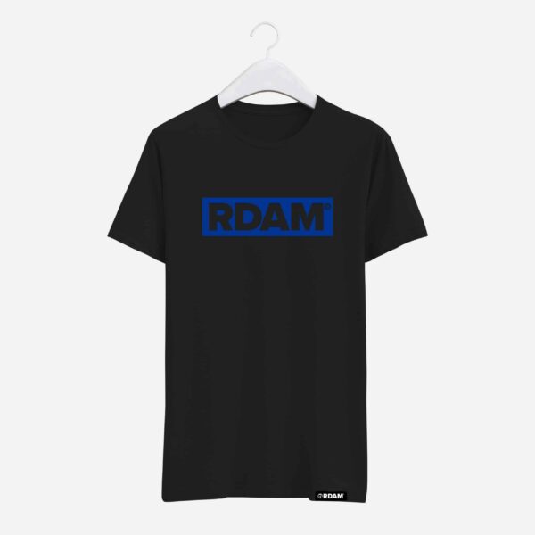 RDAM® T-Shirt - Royal Blue op Zwart flock outline