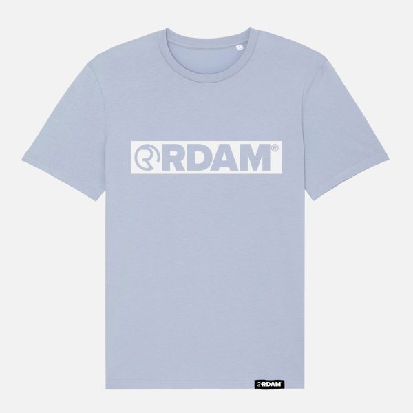 RDAM® | Outline Flock Wit op Serene Blue | T-shirt