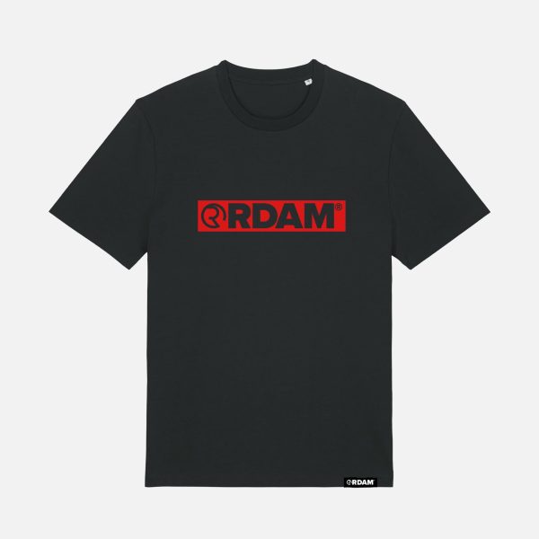 RDAM® | Outline Flock Rood op Zwart | T-Shirt