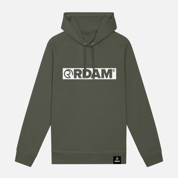 RDAM® | Outline Flock Wit op Khaki Groen | Hoodie