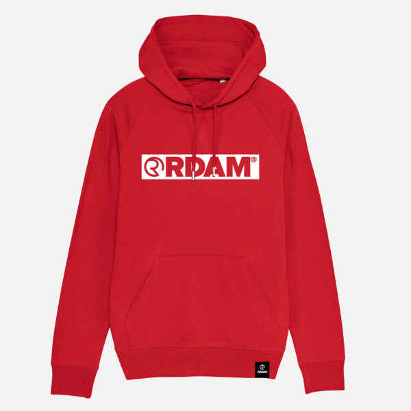 RDAM® | Outline Flock Wit op Rood | Hoodie