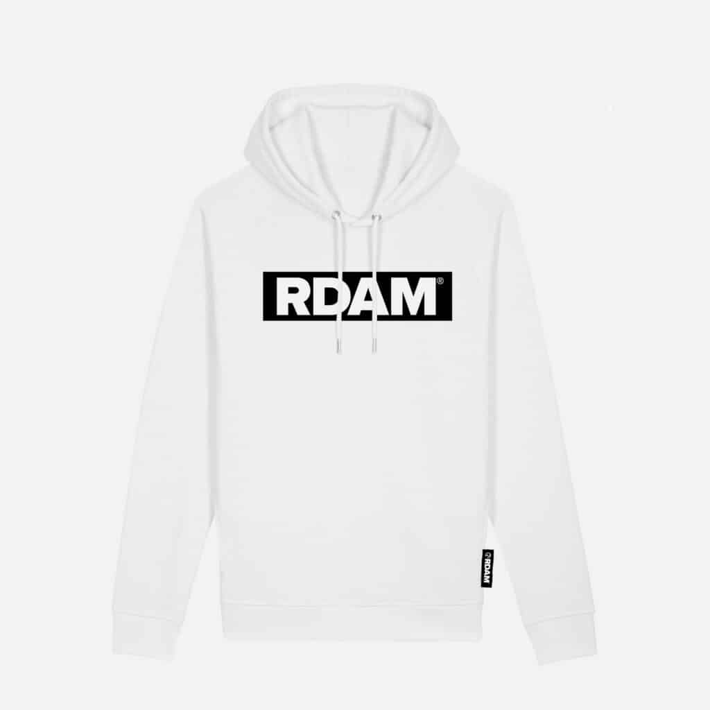 rdam hoodie wit flock outline