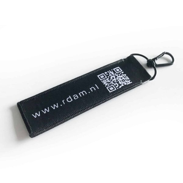 rdam key chain sleutelhanger zipper chain met logo en QR code aan de achterkant