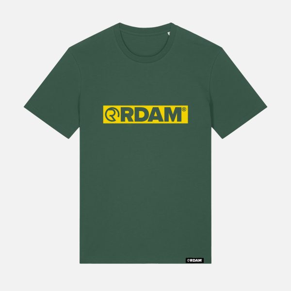 RDAM® | Outline Flock Geel op Bottle Green | T-Shirt